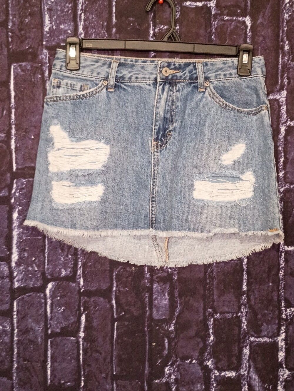 Vintage Vanilla Star Denim Mini Skirt Distressed Raw Hem Size 5
